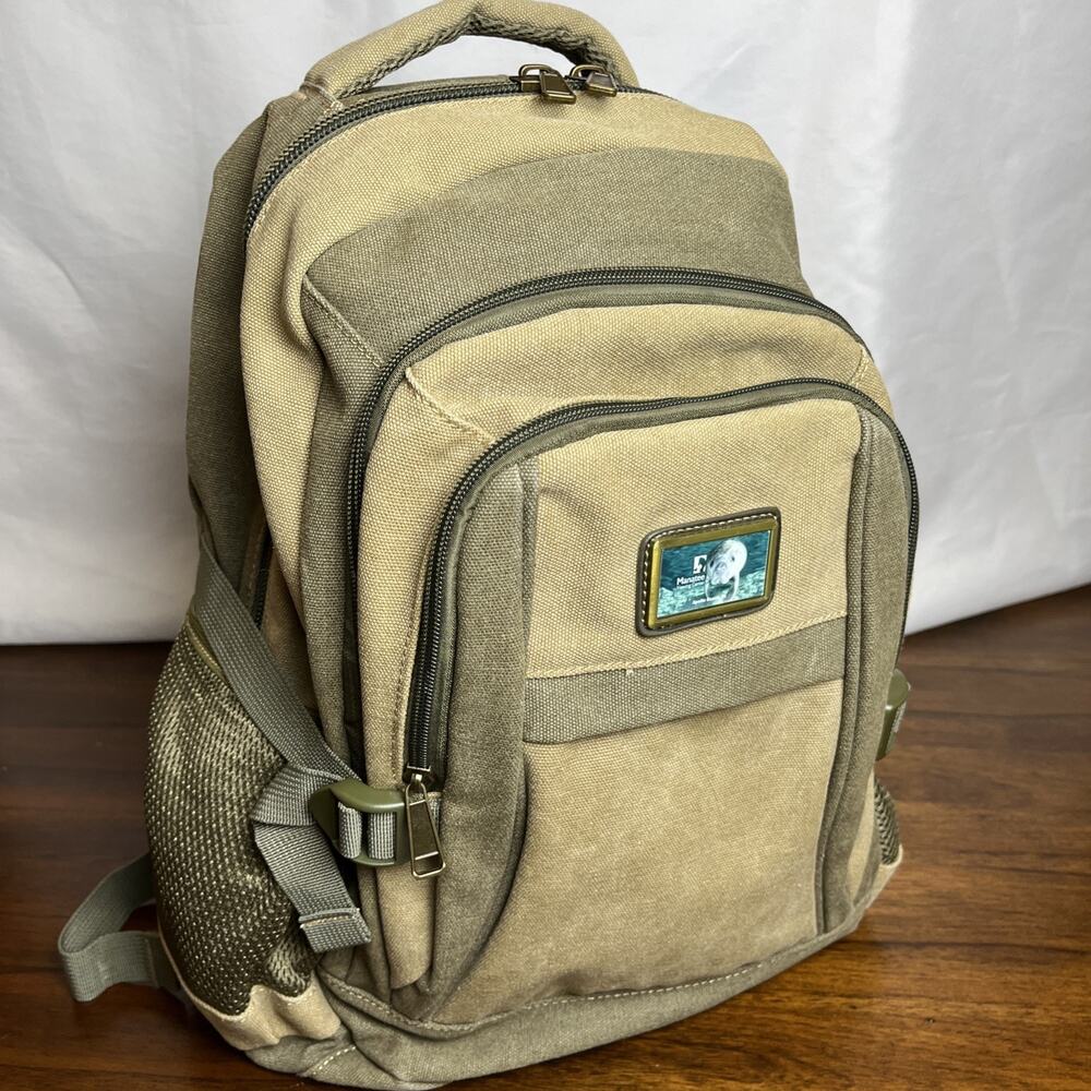 Manatee Apollo Beach FL Backpack Adult Full Size Olive Green And Tan Canvas